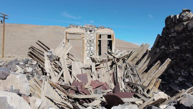 Abandoned structure that collapsed in a nevada ghost town 