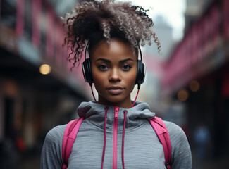 Urban life moment with a music lover on the go