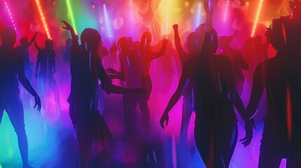 Fototapeta na wymiar happy people dancing in a disco with their backs to their backs with open arms in high resolution and high quality