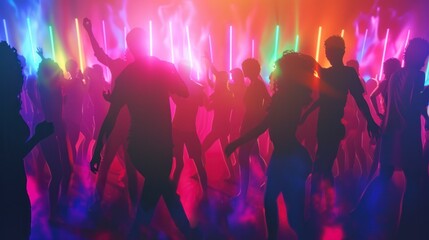 Fototapeta na wymiar Happy people dancing in a disco with their backs to their backs with open arms in high resolution and high quality. DISCO CONCEPT