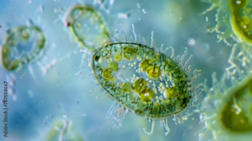 Poster a magnified image of a ciliate cell dividing a process known as binary fission. this od of reproduct