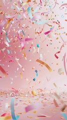 Blue, red, pink or yellow and colorful confetti background. Decoration and celebration background. High quality AI generated image
