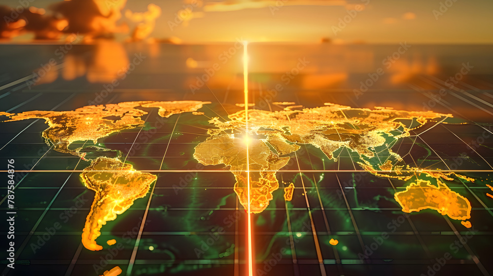 Poster a graphic overlaying a map of the world with a solar energy index indicating the topperforming count