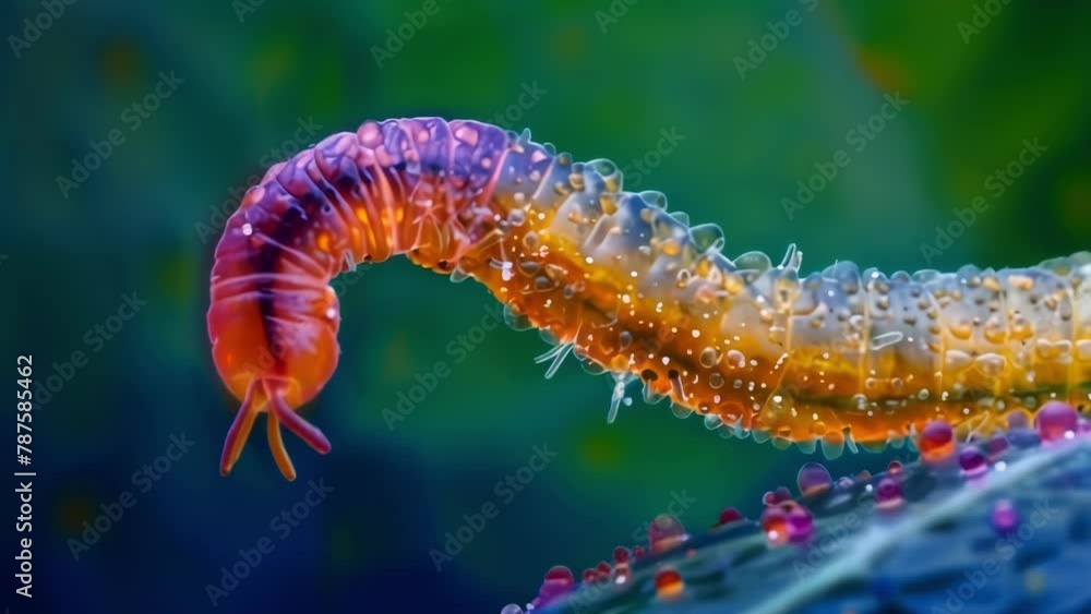 Poster a highly magnified image of a nematode feeding on a bacteriacovered leaf its sharp mouthparts visibl
