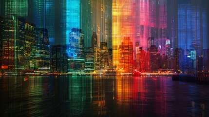 Obraz premium Vibrant cityscape with colorful light streaks