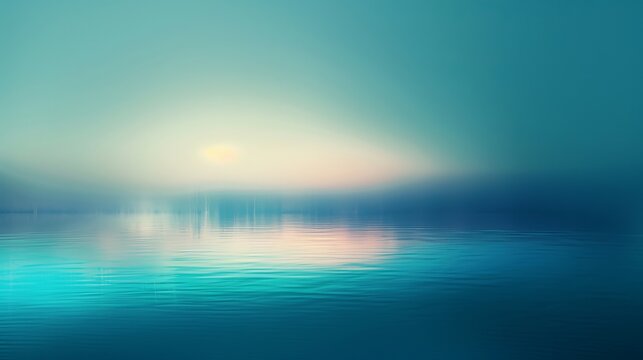 Surreal seascape at dusk with misty glow