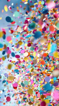 Blue, red, yellow and colorful confetti background. Decoration and celebration background. High quality AI generated image