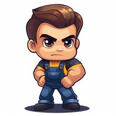 Big muscular workshop worker on solid white background character vector illustration