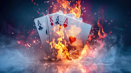 game cards uno, poker card watercolor rough textured art isolated on white background, Spades Hearts Diamonds and Clubs  with fire light bokeh in blur effect background 