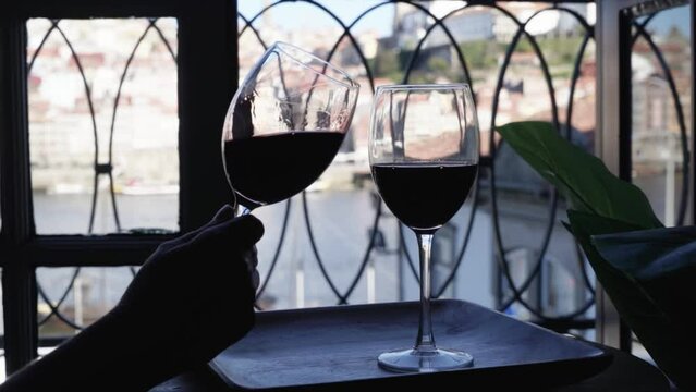 port wine testing, glasses with drink