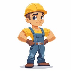 construction worker with strong muscles on a solid white background character vector illustration
