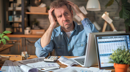 Overwhelmed Individual Struggling with Paperwork for Year-end Tax Duties