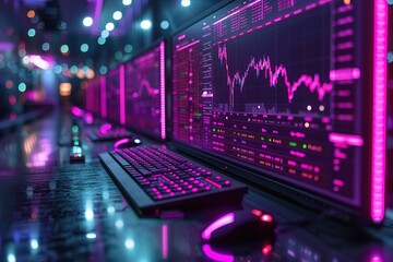 monitor dekstop chart with neon effect