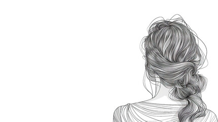 line art sketch black and white rear view of girl head or face art with space for text , business card, beauty salon, hair salon, advertisement card 