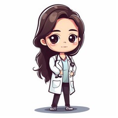 Fototapeta premium female doctor vector character chibi illustration on solid white background