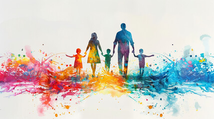 Multi colored silhouettes of family watercolor with different shades showing Diversity and inclusion, equity and belonging, happy family, parents day 
 - Powered by Adobe