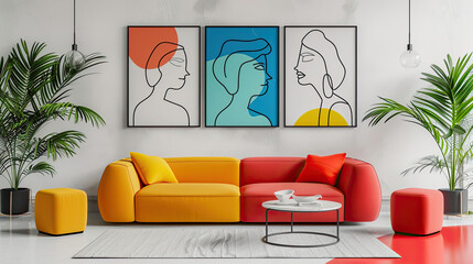 colorful paint portraits Woman head vector lineart illustration Woman Line Art Minimalist Logo for wall decoration, postcard or brochure cover design.