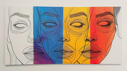 colorful paint portraits Woman head vector lineart illustration Woman Line Art Minimalist Logo for wall decoration, postcard or brochure cover design.