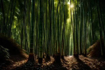 Rolgordijnen bamboo forest in the morning © Goshi