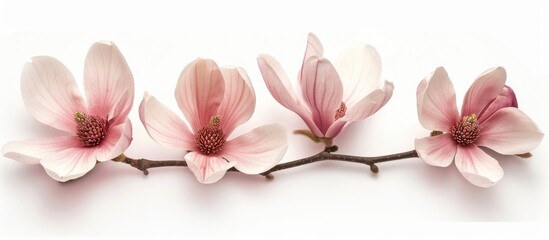 Magnolia blossoms separated on a white background.