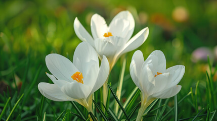 Spring’s Arrival: White Crocuses in Bloom