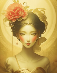 赤い花をつけた女　AI画像　ジェネレーティブAI