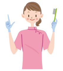 歯ブラシを持つ歯科助手のイラスト　歯科衛生士