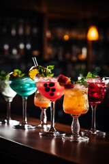 Exotic and tropical cocktail with lime and orange on the bar counter. Generative AI tools