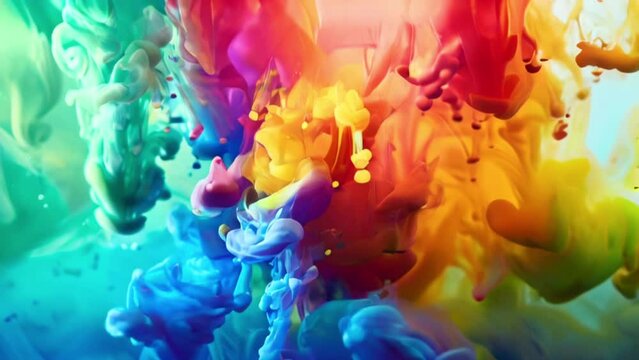 Dynamic swirl of multicolored paint. Vibrant colorful ink diffusion in water. Color explosion