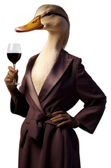 PNG Mallard duck drinking wine. 
