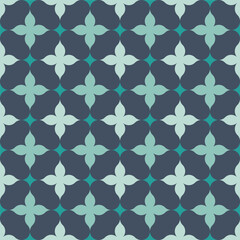 Blue Green Dainty Geometric Floral Tiles Seamless Vector Repeat Pattern