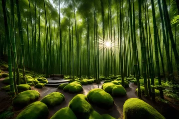 Rolgordijnen bamboo forest in the morning © Goshi