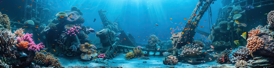 Fototapeta na wymiar Underwater Wonders: Coral Reefs, Marine Life, and Shipwrecks 