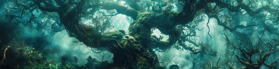 Enchanted Forest: Mystical Creatures, Fairies, and Ancient Trees - obrazy, fototapety, plakaty
