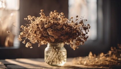 Rustic dried flowers in a glass, ai