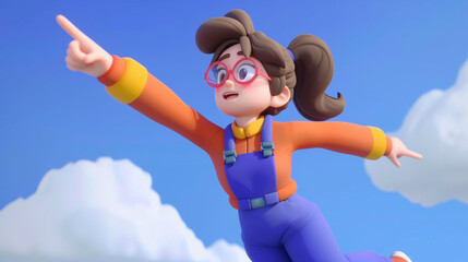 Animated Character Pointing Skyward with Determination