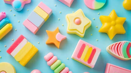A pack of colorful erasers with different shapes and designs, ready to correct mistakes with style.