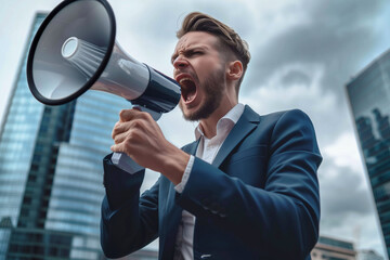 Corporate Leader Communicating with Megaphone