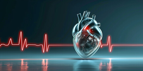 Futuristic Cardiology Concept with 3D Heart and ECG