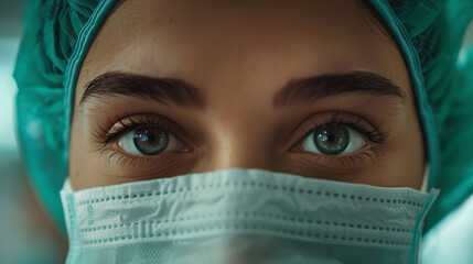 Intense Gaze of a Medical Professional in PPE