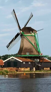 Netherlands rural lanscape Windmills at famous tourist site Zaanse Schans in Holland. Zaandam, Netherlands