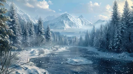 Rolgordijnen zonder boren Bestemmingen Winter landscape background image