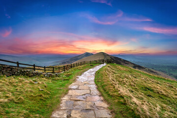 The Great Ridge at sunrise. Mam Tor hill in Peak District. United Kingdom  - 787600013