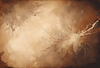 Grunge textured background with brown and beige tones featuring splatters and streaks - obrazy, fototapety, plakaty