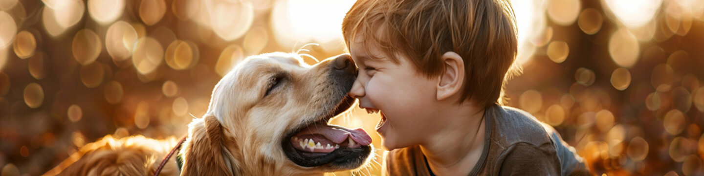 A Child With Autism Laughing And Playing With A Therapy Dog, Showcasing A Special Bond