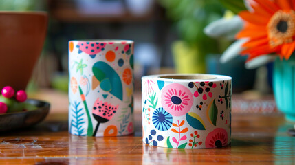 A roll of decorative masking tape with whimsical patterns.