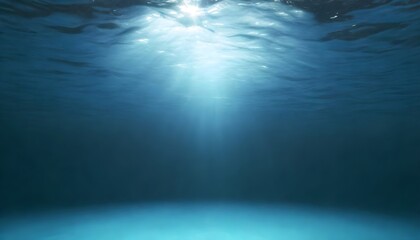 Underwater view with sunlight filtering through the surface of the water