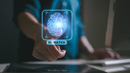 Technology fingerprint scan provides security. digital transformation change management, business man Fingerprint scanning and biometric authentication, cybersecurity and fingerprint password