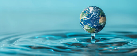 Planet Earth in Water Drop, Sustainability Concept with Copy Space