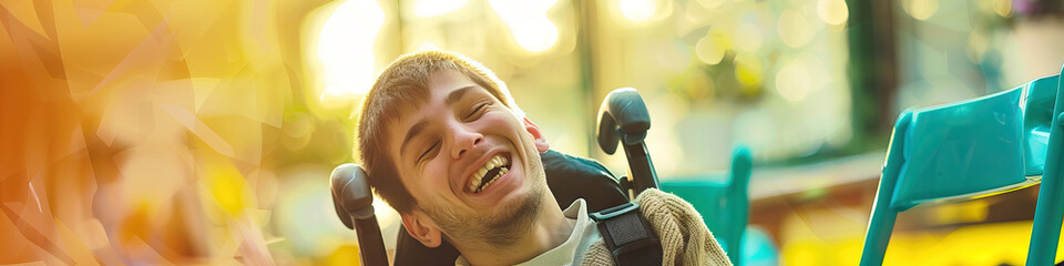 A person with a cognitive disability smiling while volunteering at an animal shelter - obrazy, fototapety, plakaty